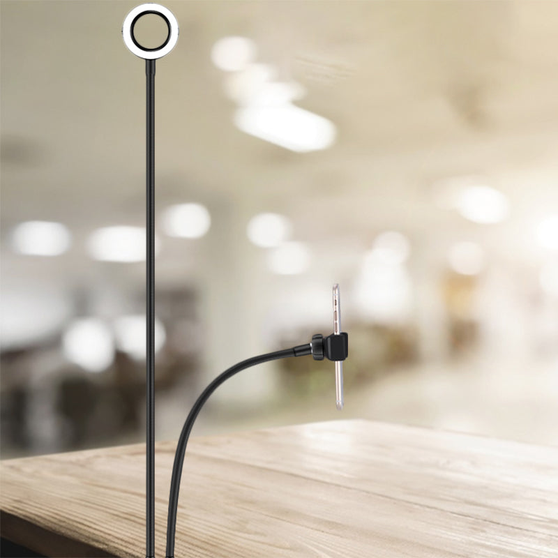 Lisslune | Metal Round USB Mirror Lamp Simplicity Black/White Finish Portable LED Fill Light with Flexible Arm