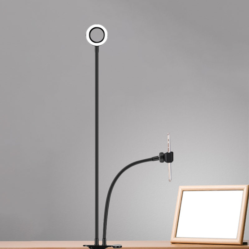 Lisslune | Metal Round USB Mirror Lamp Simplicity Black/White Finish Portable LED Fill Light with Flexible Arm