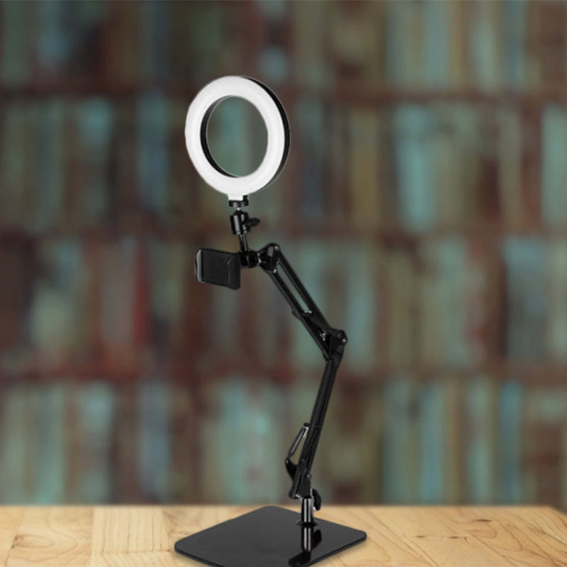 Lisslune | Mobile phone holder LED makeup lamp Modernist black USB refill flash light with round metal shade