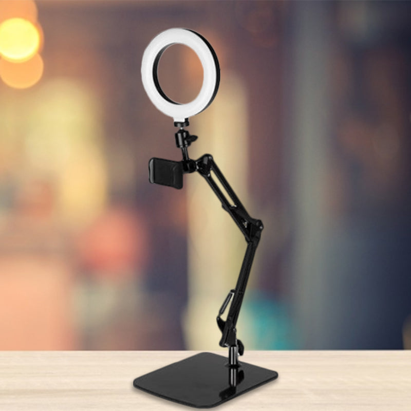 Lisslune | Mobile phone holder LED makeup lamp Modernist black USB refill flash light with round metal shade