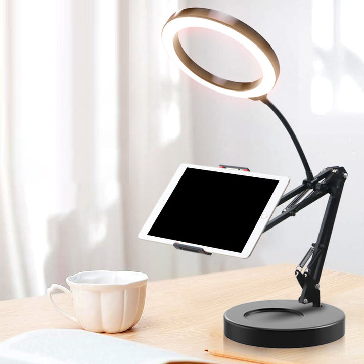 Lisslune | LED Make-Up Light Minimalist Metal Mobile Phone Holder Fill Light in Black with Foldable Arm