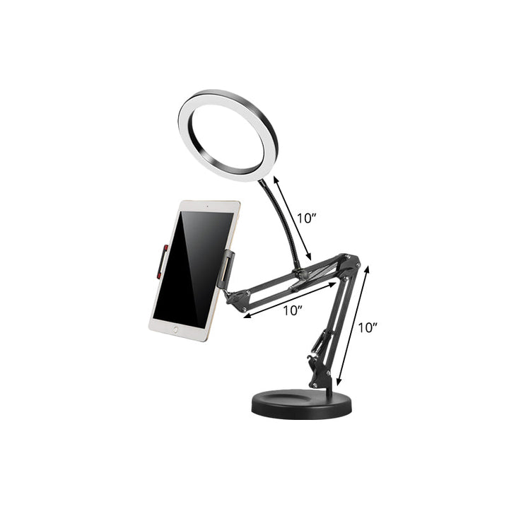 Lisslune | LED Make-Up Light Minimalist Metal Mobile Phone Holder Fill Light in Black with Foldable Arm