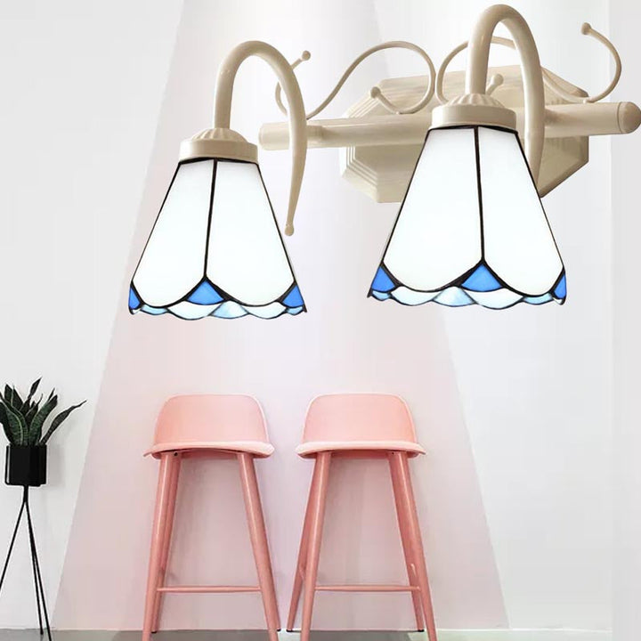 Lisslune | Traditional Cone Wall Lighting with Curved Arm White Glass 2/3 Lights Wall Lamp for Bathroom