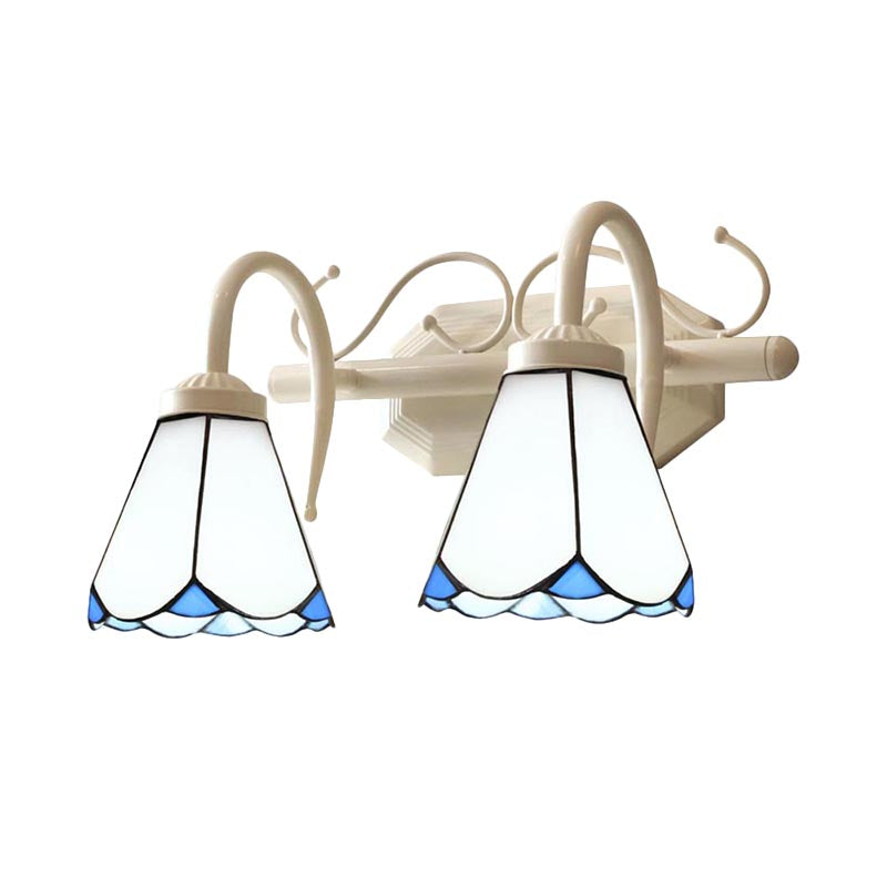Lisslune | Traditional Cone Wall Lighting with Curved Arm White Glass 2/3 Lights Wall Lamp for Bathroom