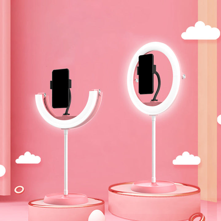 Lisslune | Simple Folded Round Vanity Lamp Metal Mobile Phone Holder LED Fill Light in Black/White/Pink