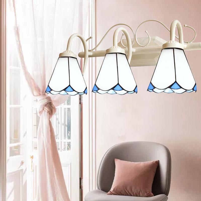 Lisslune | Traditional Cone Wall Lighting with Curved Arm White Glass 2/3 Lights Wall Lamp for Bathroom