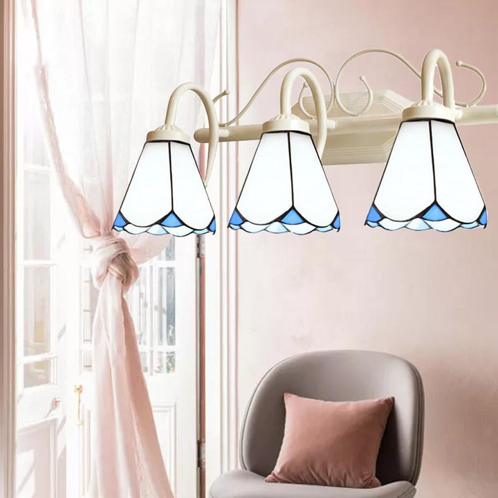 Lisslune | Traditional Cone Wall Lighting with Curved Arm White Glass 2/3 Lights Wall Lamp for Bathroom