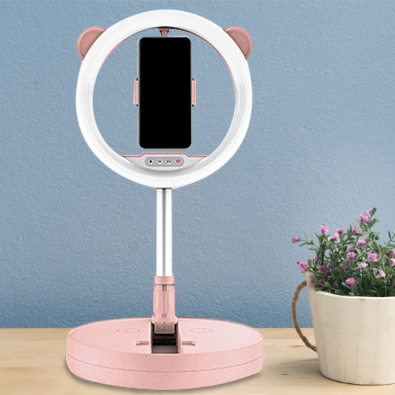 Lisslune | Circular Make-Up Light Minimalist Metal Phone Holder LED Fill Light in Black/White Light with USB Port
