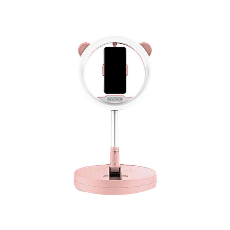 Lisslune | Circular Make-Up Light Minimalist Metal Phone Holder LED Fill Light in Black/White Light with USB Port