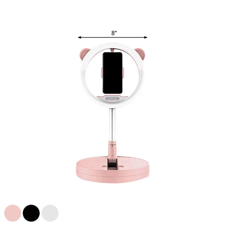Lisslune | Circular Make-Up Light Minimalist Metal Phone Holder LED Fill Light in Black/White Light with USB Port