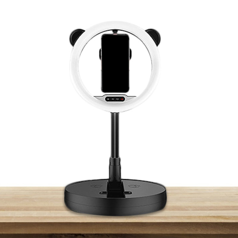 Lisslune | Circular Make-Up Light Minimalist Metal Phone Holder LED Fill Light in Black/White Light with USB Port