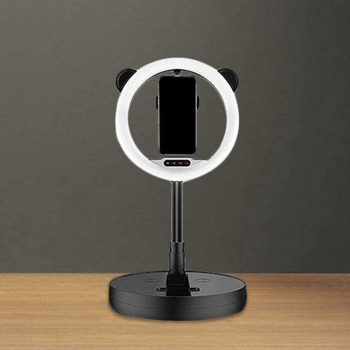 Lisslune | Circular Make-Up Light Minimalist Metal Phone Holder LED Fill Light in Black/White Light with USB Port
