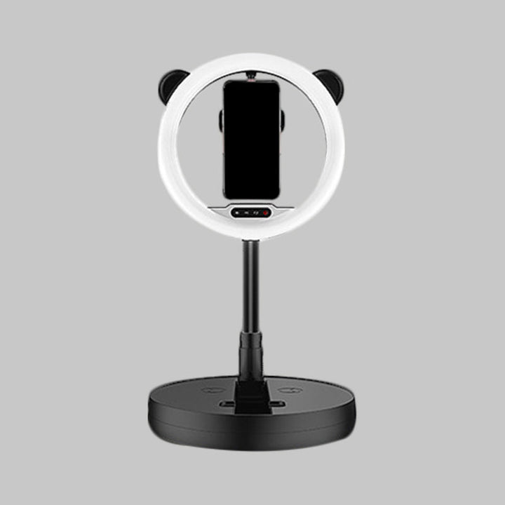 Lisslune | Circular Make-Up Light Minimalist Metal Phone Holder LED Fill Light in Black/White Light with USB Port