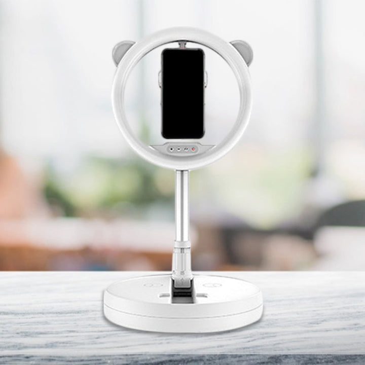 Lisslune | Circular Make-Up Light Minimalist Metal Phone Holder LED Fill Light in Black/White Light with USB Port