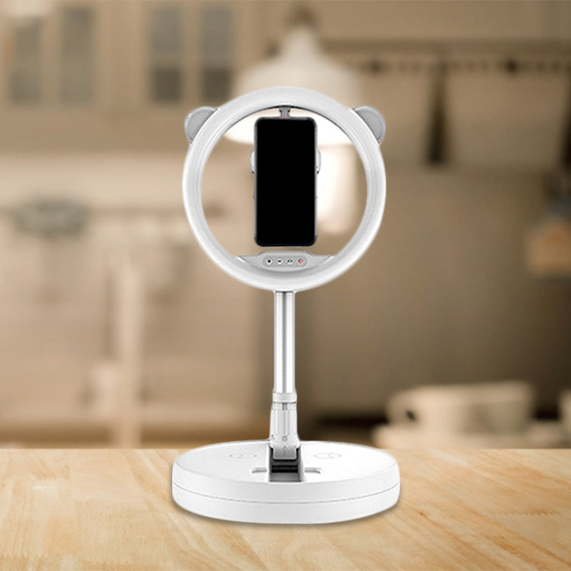 Lisslune | Circular Make-Up Light Minimalist Metal Phone Holder LED Fill Light in Black/White Light with USB Port
