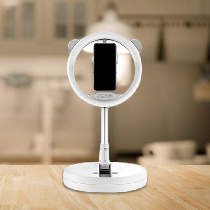 Lisslune | Circular Make-Up Light Minimalist Metal Phone Holder LED Fill Light in Black/White Light with USB Port
