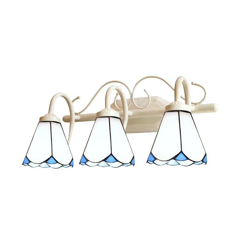 Lisslune | Traditional Cone Wall Lighting with Curved Arm White Glass 2/3 Lights Wall Lamp for Bathroom