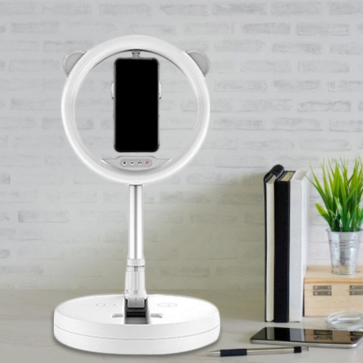 Lisslune | Circular Make-Up Light Minimalist Metal Phone Holder LED Fill Light in Black/White Light with USB Port