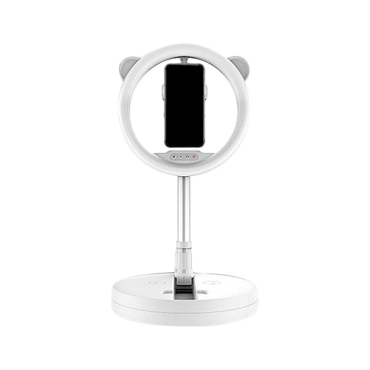 Lisslune | Circular Make-Up Light Minimalist Metal Phone Holder LED Fill Light in Black/White Light with USB Port
