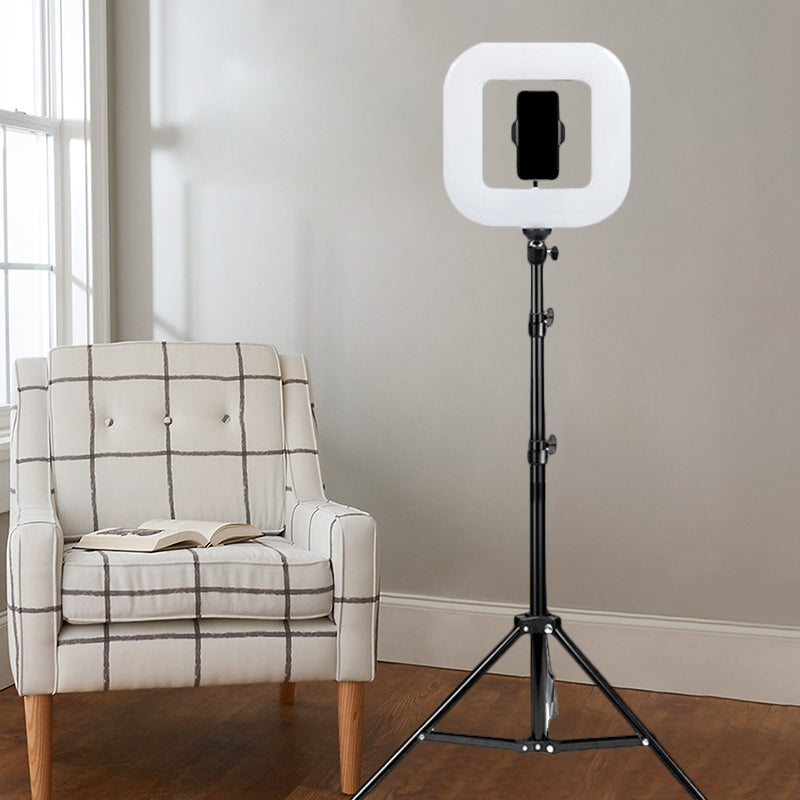 Lisslune | Metallic Square LED Fill Flash Light Modern Black USB Makeup Lamp with Tripod Mount