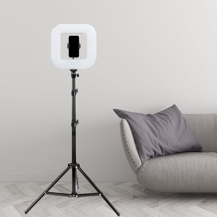 Lisslune | Metallic Square LED Fill Flash Light Modern Black USB Makeup Lamp with Tripod Mount