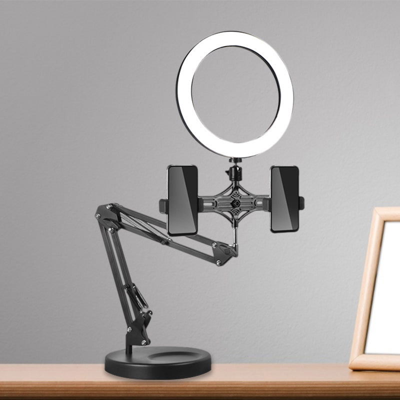 Lisslune | Circular Mirror Lamp Simplicity Black USB LED Fill Light with Adjustable Arm