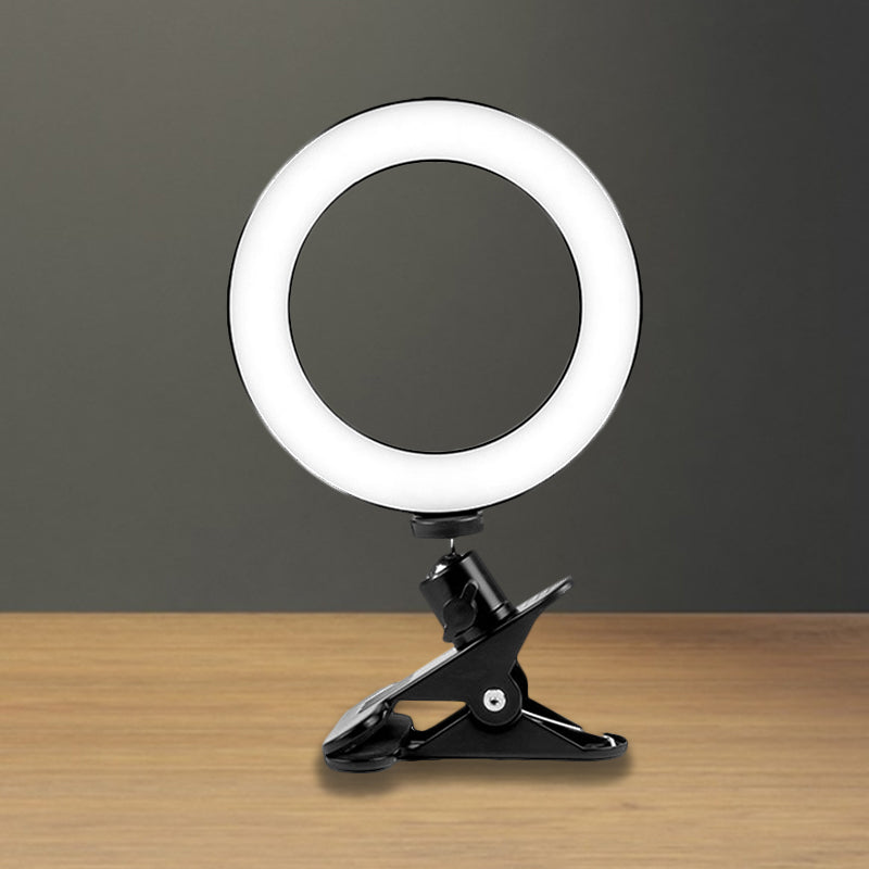 Lisslune | Black Round Shadow Mirror Lamp Minimalist Metal USB LED Fill Lamp with Tripod Stand