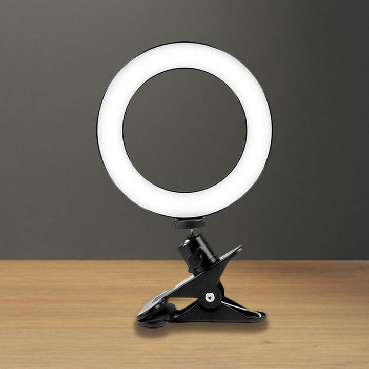 Lisslune | Black Round Shadow Mirror Lamp Minimalist Metal USB LED Fill Lamp with Tripod Stand