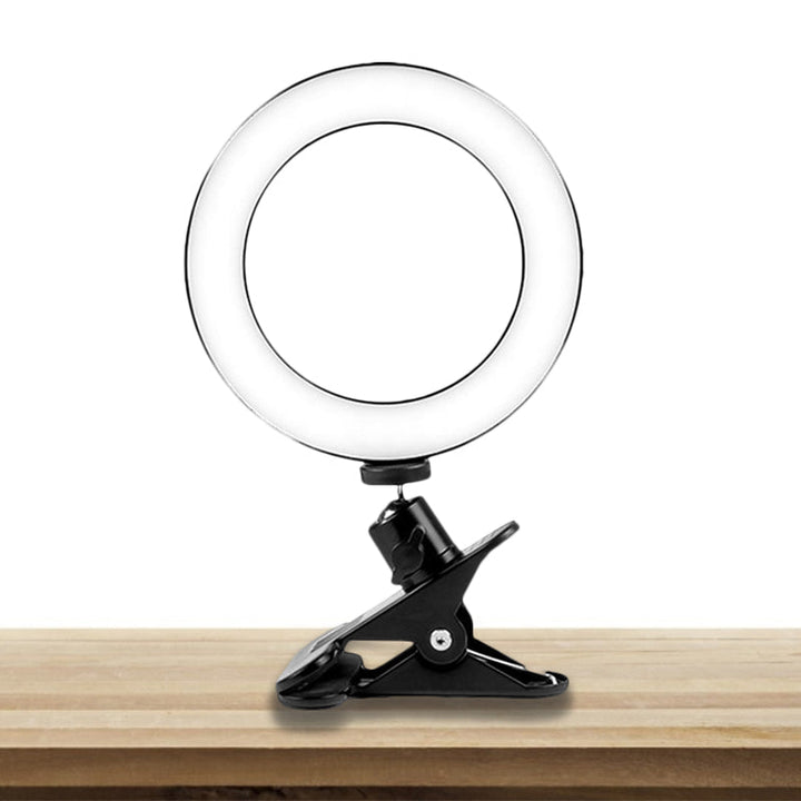 Lisslune | Black Round Shadow Mirror Lamp Minimalist Metal USB LED Fill Lamp with Tripod Stand