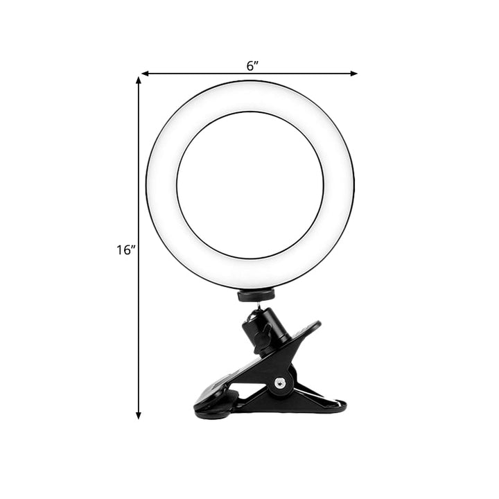 Lisslune | Black Round Shadow Mirror Lamp Minimalist Metal USB LED Fill Lamp with Tripod Stand