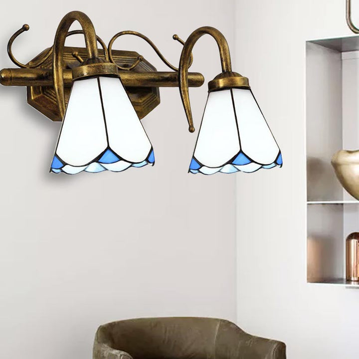 Lisslune | 2/3 Light Conical Wall Lamp with White Glass Shade Vintage Double Vanity Lamp for Bathroom