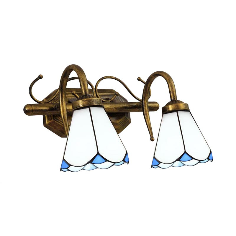 Lisslune | 2/3 Light Conical Wall Lamp with White Glass Shade Vintage Double Vanity Lamp for Bathroom
