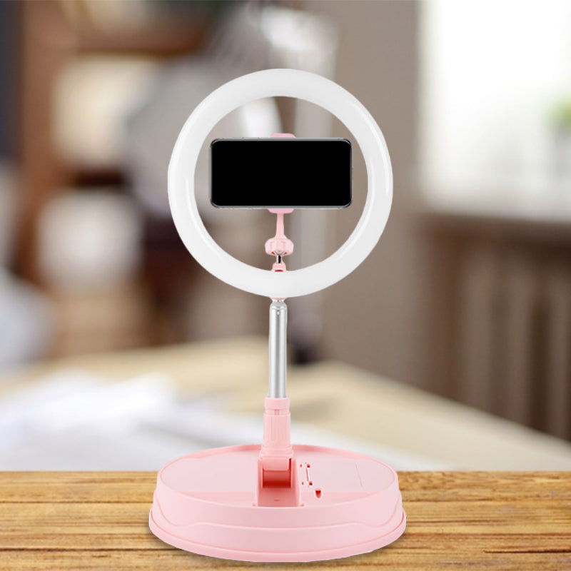 Lisslune | Metallic Round Makeup Lighting Modern Style USB LED Fill Flash Light in Pink