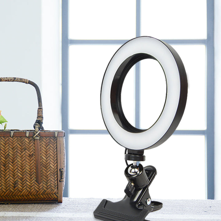 Lisslune | Mobile Phone Support LED Portable Mirror Light Minimalistic Black Clip On Fill Flush Lamp with Circle Metal Shade