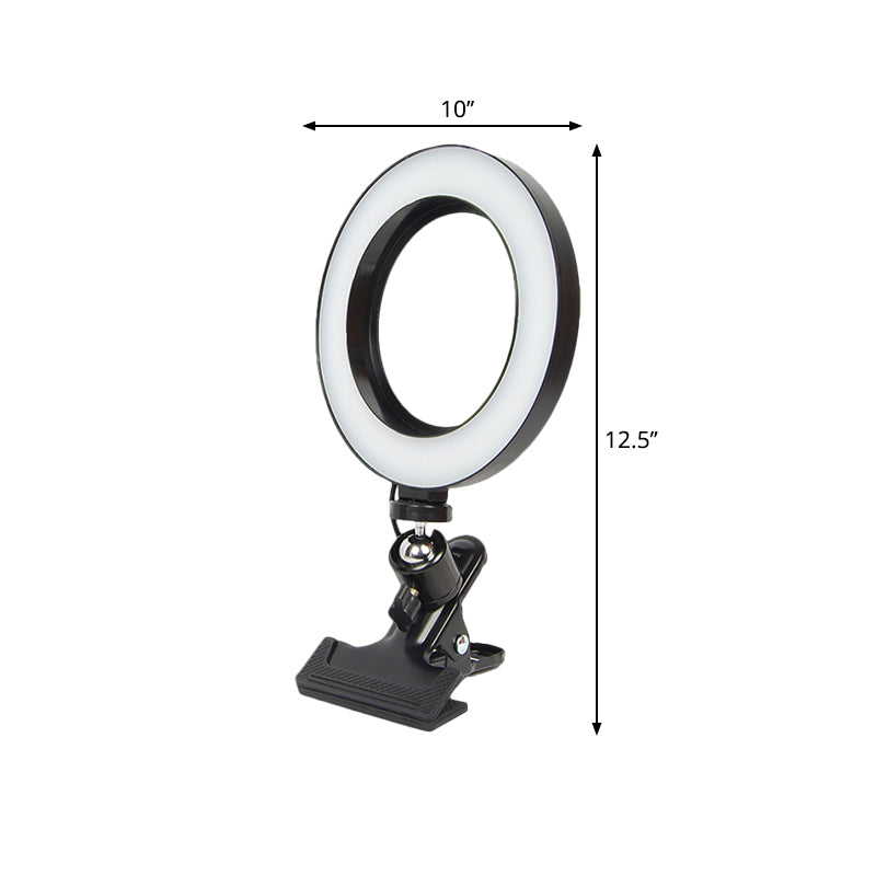 Lisslune | Mobile Phone Support LED Portable Mirror Light Minimalistic Black Clip On Fill Flush Lamp with Circle Metal Shade