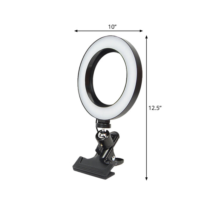 Lisslune | Mobile Phone Support LED Portable Mirror Light Minimalistic Black Clip On Fill Flush Lamp with Circle Metal Shade