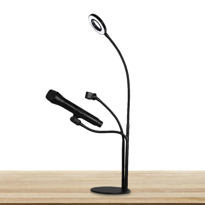 Lisslune | Metallic Round Vanity Light Contemporary Black Finish USB LED Fill Lighting with Phone Holder Design
