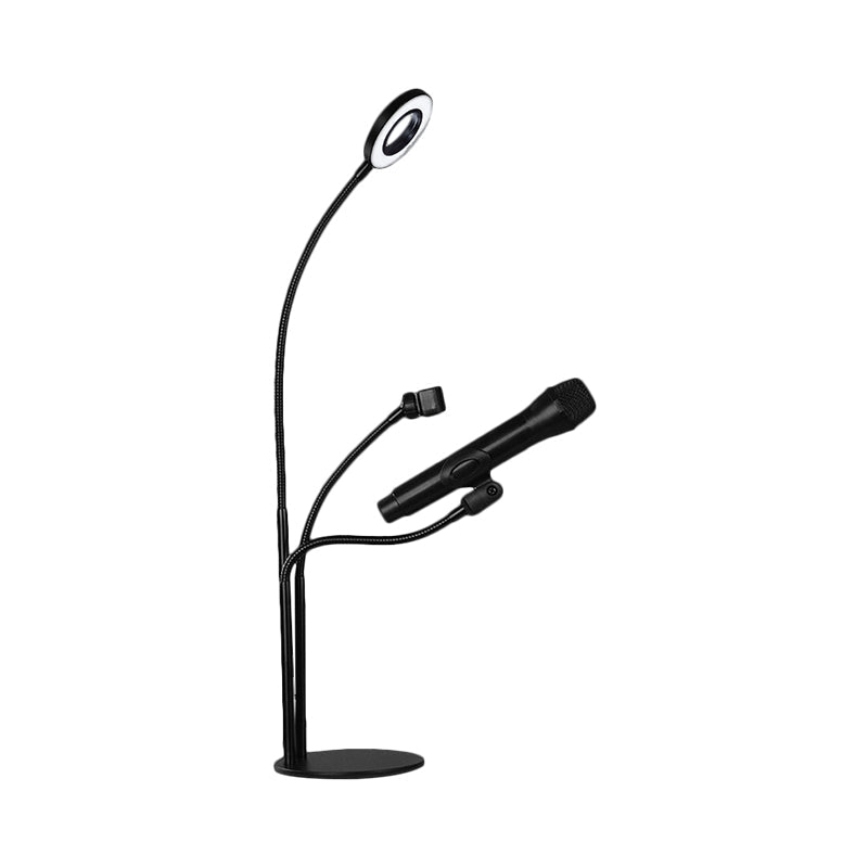 Lisslune | Metallic Round Vanity Light Contemporary Black Finish USB LED Fill Lighting with Phone Holder Design