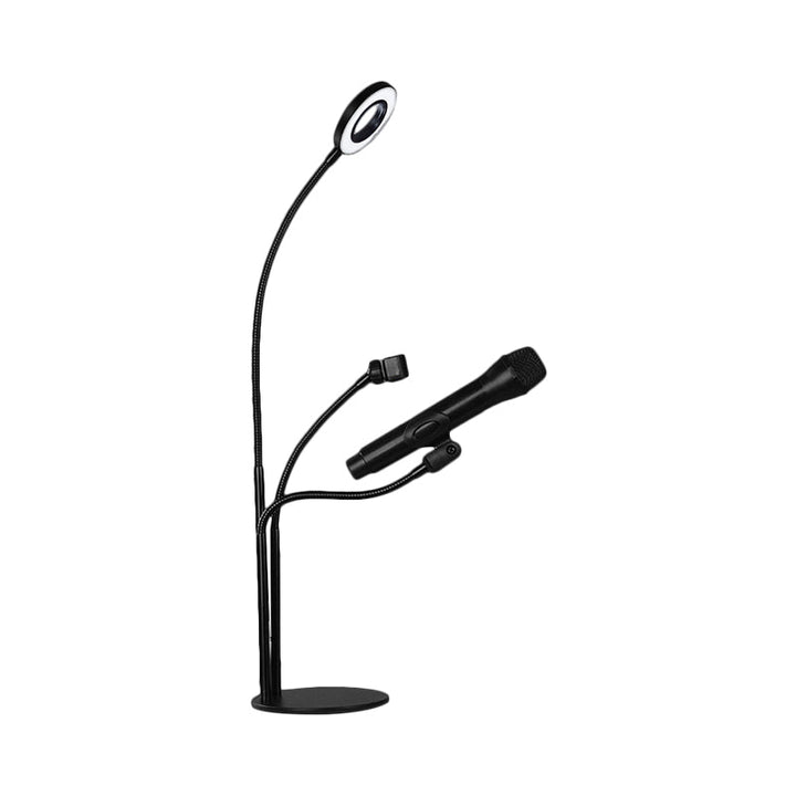 Lisslune | Metallic Round Vanity Light Contemporary Black Finish USB LED Fill Lighting with Phone Holder Design
