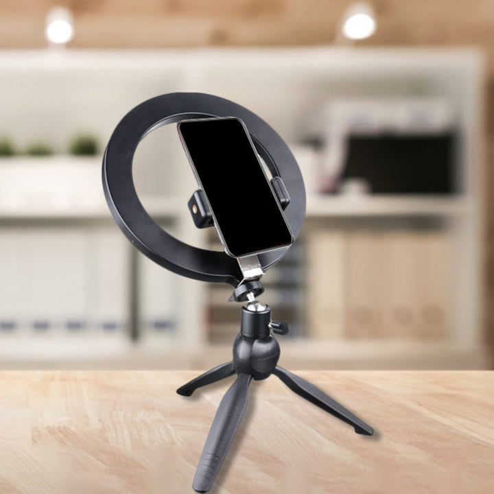 Lisslune | Phone Holder LED Makeup Light Minimalist Black Tripod Fill Light Lighting with Round Metal Shade
