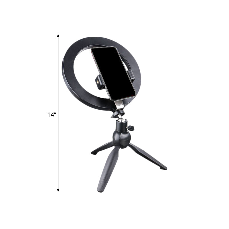 Lisslune | Phone Holder LED Makeup Light Minimalist Black Tripod Fill Light Lighting with Round Metal Shade