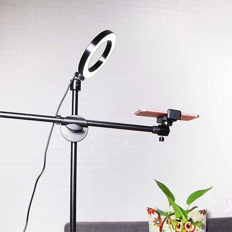 Lisslune | Black round LED mirror light Simple style Metallic USB-filled flush lighting with adjustable arm