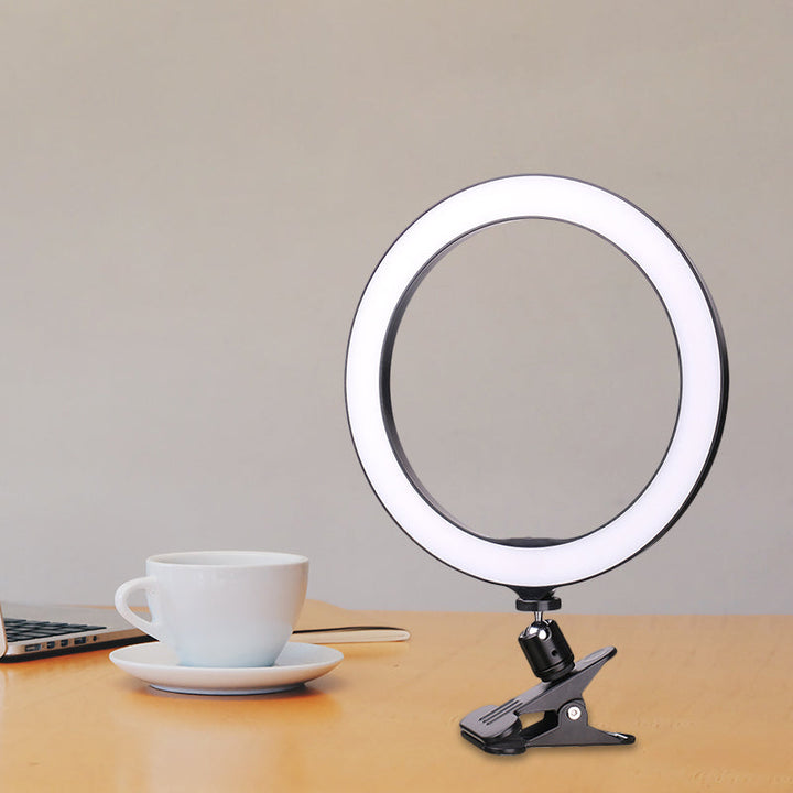 Lisslune | Contemporary Circle Clip-On Wash Light Metal Mobile Phone Holder Portable LED Fill Light in Black, 6"/8" Diameter