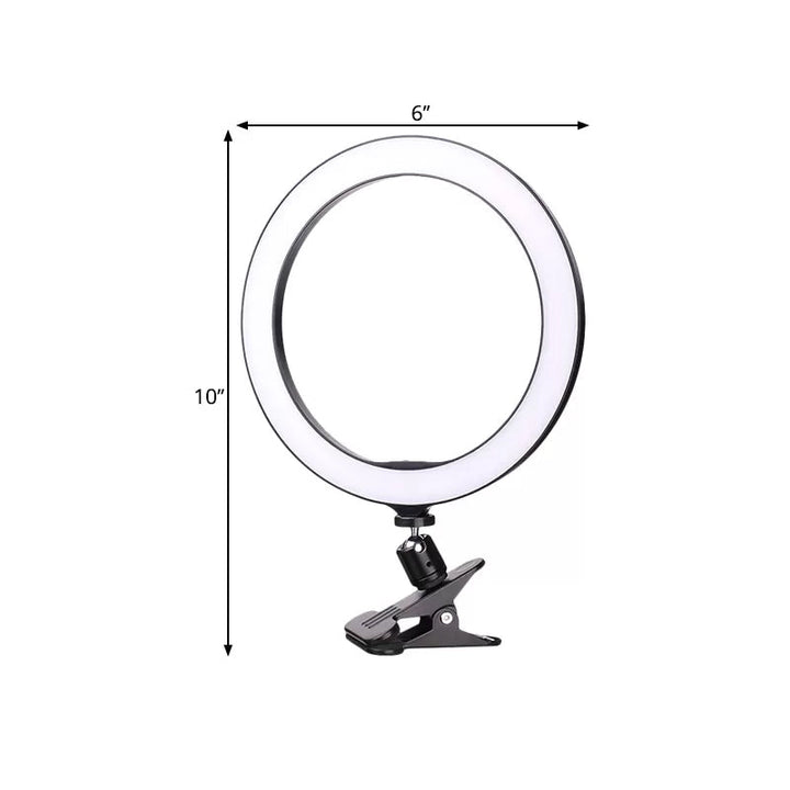 Lisslune | Contemporary Circle Clip-On Wash Light Metal Mobile Phone Holder Portable LED Fill Light in Black, 6"/8" Diameter