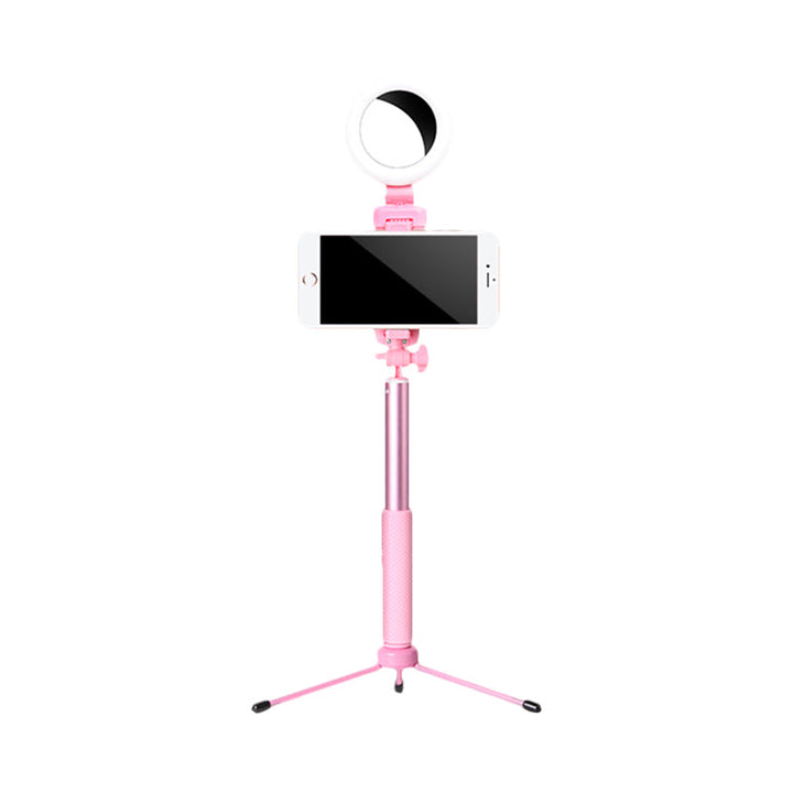 Lisslune | Modernist LED Mirror Lighting Pink Circle USB Fill Lamp with Metallic Shade, Design for Phone Holder