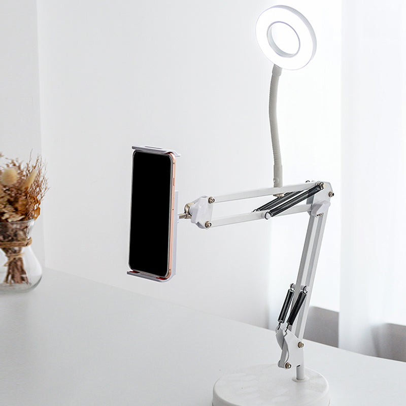 Lisslune | Modern Circle Cosmetic Lighting Ideas Metal Phone Holder LED Fill Flush Lamp in White with Retractable Arm