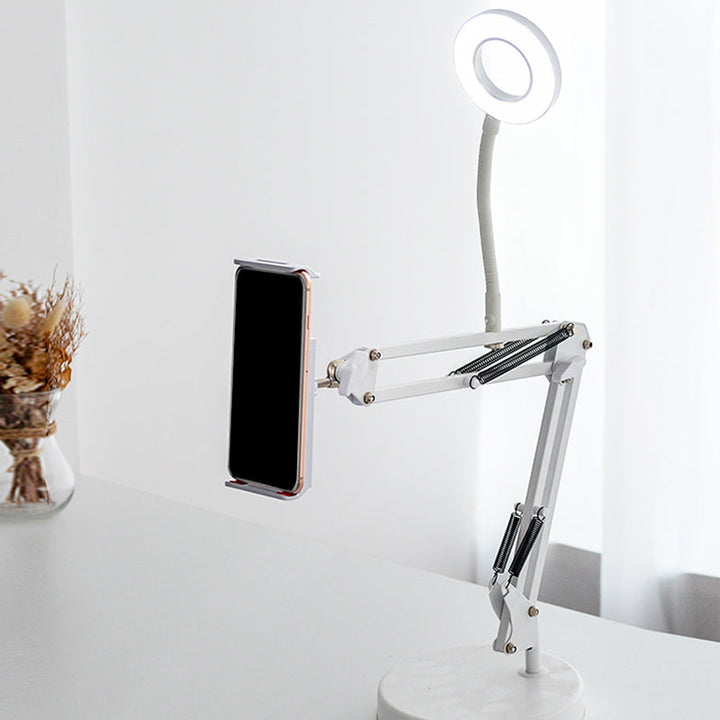 Lisslune | Modern Circle Cosmetic Lighting Ideas Metal Phone Holder LED Fill Flush Lamp in White with Retractable Arm