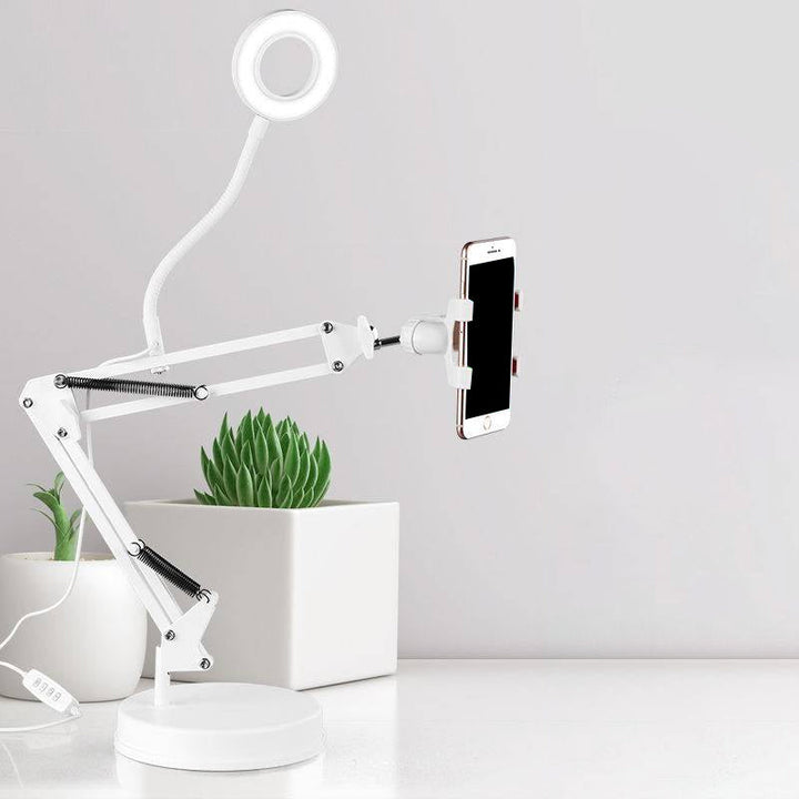 Lisslune | Modern Circle Cosmetic Lighting Ideas Metal Phone Holder LED Fill Flush Lamp in White with Retractable Arm