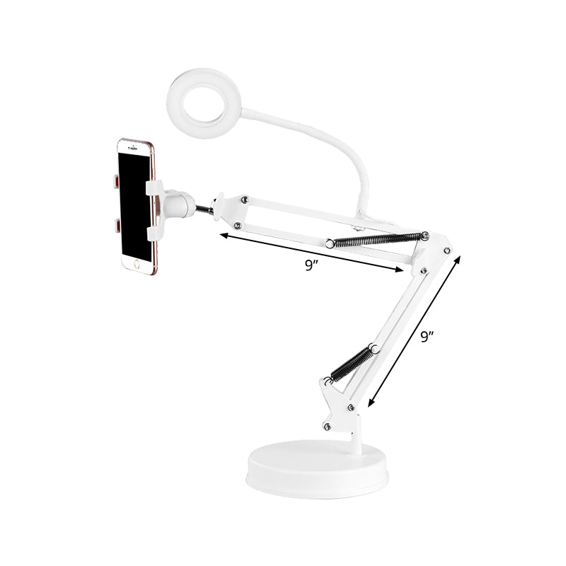 Lisslune | Modern Circle Cosmetic Lighting Ideas Metal Phone Holder LED Fill Flush Lamp in White with Retractable Arm