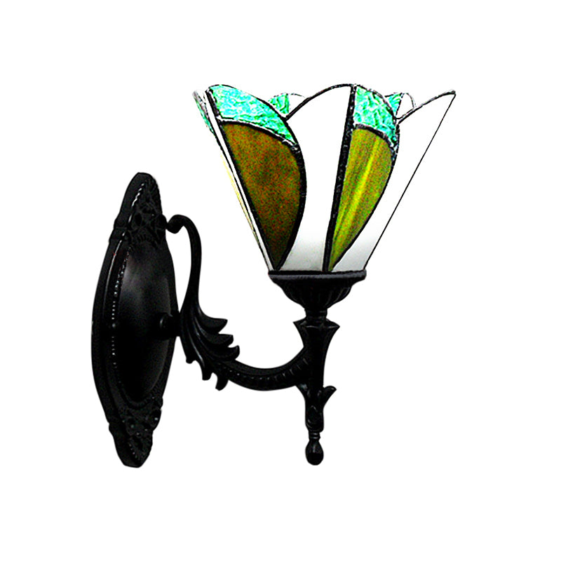 Lisslune | Feathered Glass Cone Wall Lamp Study Room 1 Head Tiffany Stylish Antique Wall Lamp in Green